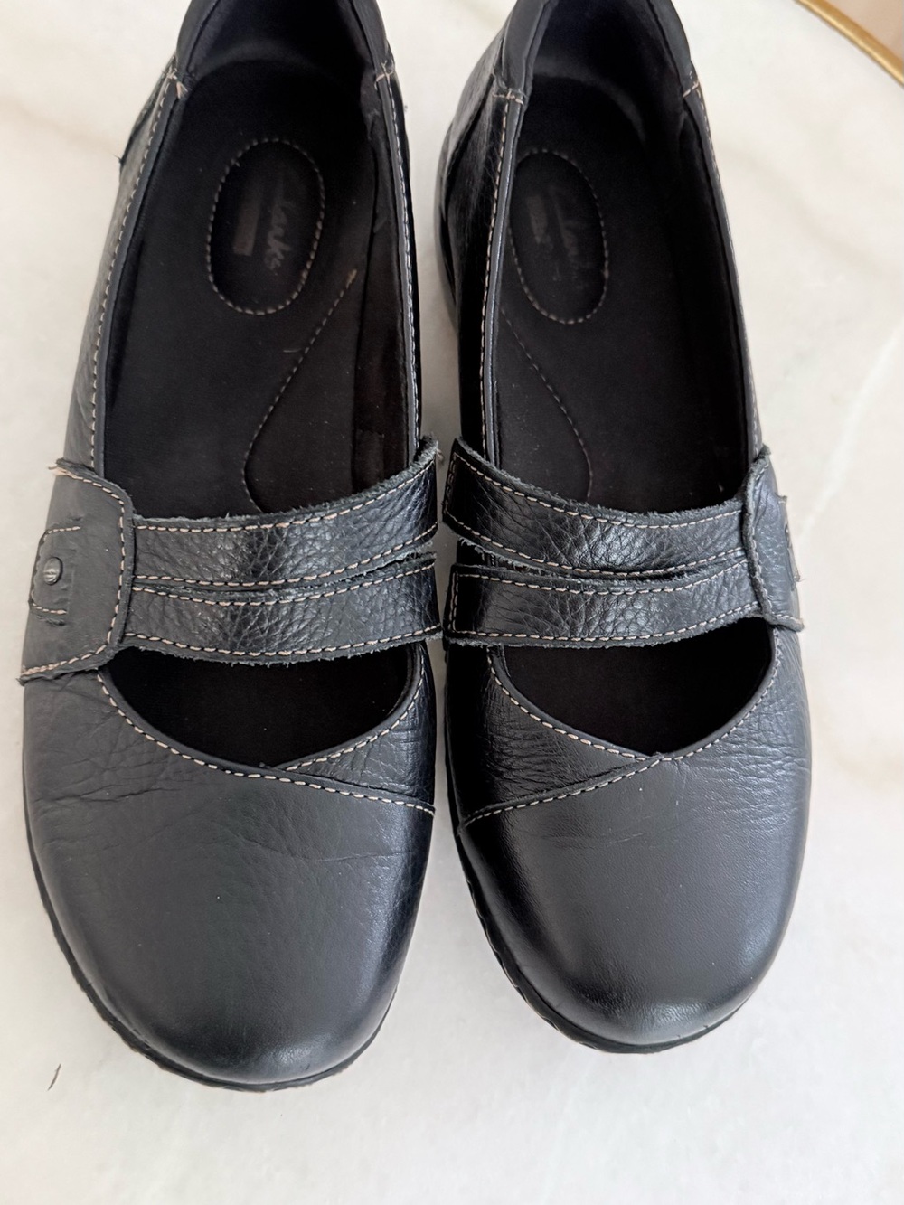 Clarks Black Leather Mary Jane Comfort Flats